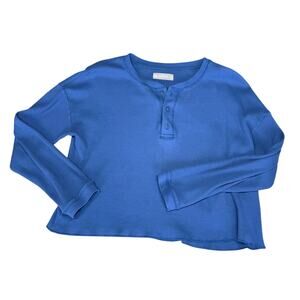 Everlane Blue Organic Boxy Henley in Cozy Waffle Small